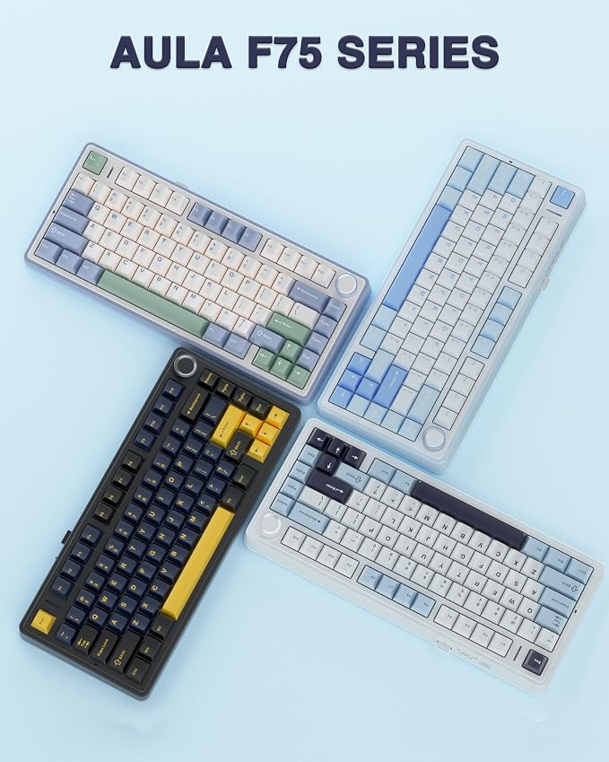 AULA F75 75% Wireless Mechanical Keyboard, Hot Swappable Creamy Keyboard, Pre-lubed Reaper Switches, 2.4GHz/Type-C/BT5.0, RGB Backlit Gaming Keyboards(White & Blue) - Image 9