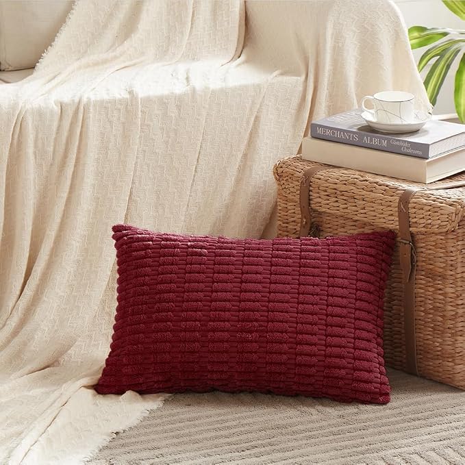 Fancy Homi 4 Packs Decorative Throw Pillow Covers for Living Room Couch Bed, Modern Farmhouse Boho Home Décor Accent Cushion Case, 20" x 12", Burgundy - Image 2