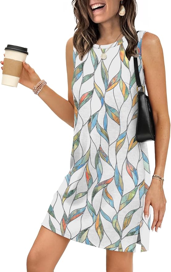 WIHOLL Casual Dresses for Women Crewneck Sleeveless Tank Dress Summer Spring Boho Vacation Clothes - Image 2