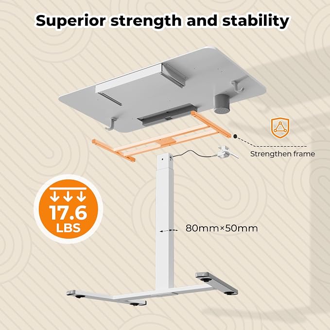 40"×24" Mobile Standing Desk with Drawer, Cup Holder & Hooks | Height Adjustable Portable Desk on Wheels, Small Computer Desk, Rolling Laptop Cart for Home Office, Classroom, White - Image 8