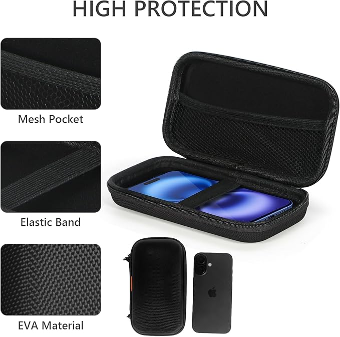 Portable Protection Hard EVA Case for External Battery, Cell Phone, GPS, Hard Drive, USB/Charging Cable, Small Carrying Bag Mesh Inner Pocket, Zipper Enclosure, Universal Travel Pouch Bag - Image 4