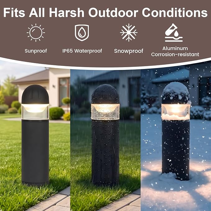 Low Voltage Landscape Lighting, 2W 200LM 12V LED Bollard Lights Outdoor Waterproof with Connectors, Aluminum Housing Driveway Pathway Walkway lights 3000K Warm White, ETL UL CSA Listed, 8 Pack - Image 6