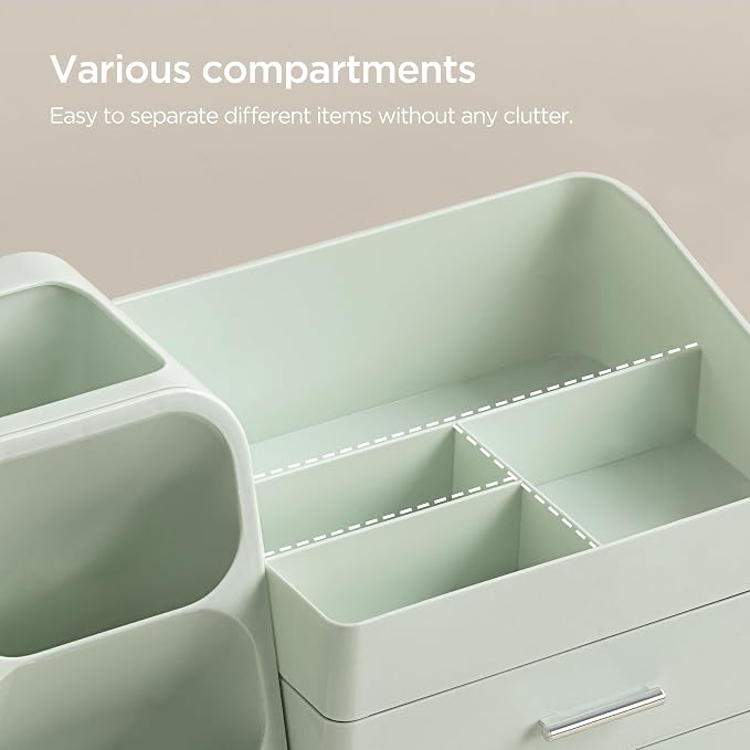 HBlife Makeup Organizer with Brush Holder for Vanity, Large Plastic Bathroom Countertop Organizer Skin Care Storage, Easy to Store Lipsticks, Nail Polishes, Perfumes, Eyeshadow Palettes, All Green - Image 5