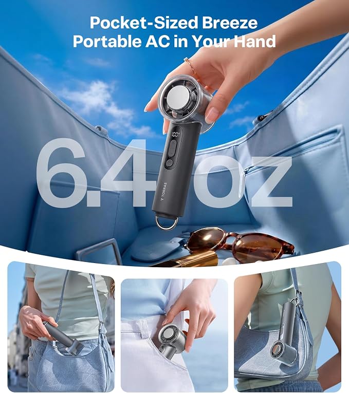 TORRAS COOLiFY iva Handheld Fan with Ice Cooler, [Chill by 50°F], 0-100 Adjustable Speed, Super Mini Powerful Portable Fan 4900mAh Rechargeable, Hand Fans for Travel Essentials,Charcoal - Image 6