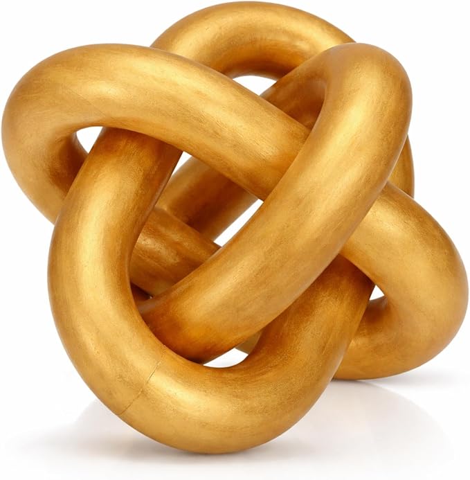 Yalikop 3 Link Wood Knot Decor Rustic Home Décor Accents Hand Carved Coffee Table Decoration, Boho Chain Link Decoration, Modern Shelf, Rustic Objects for Home Living Room Bedroom(Gold) by Yalikop