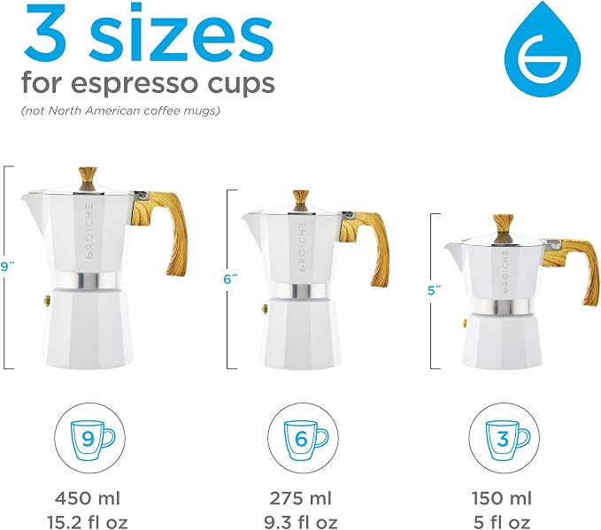 GROSCHE Milano Stovetop Espresso Maker Moka Pot 9 espresso Cup 15.2oz White | Cuban Coffee Maker And Italian Moka Pot For Stovetop Espresso; For Gas, Electric, And Propane Stoves With A Soft-Touch Handle - Image 3