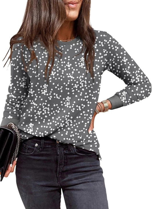 EVALESS Womens Crewneck Long Sleeve Tops Casual Polka Dots Tops Fall 2026 Tshirts Shirts by EVALESS