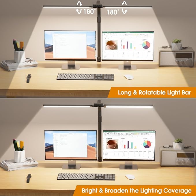 SIBRILLE LED Desk Lamp for Home Office - Dimmable Computer Desk Light with Clamp, Modern Architect Task Lamp with Color Changing, Flexible Desktop Lamp with Gooseneck for Monitor, Double Head, Black - Image 2