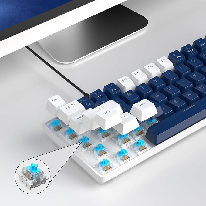 MageGee Portable 60% Mechanical Gaming Keyboard, MK-Box LED Backlit Compact 68 Keys Mini Wired Office Keyboard with Blue Switch for Windows Laptop PC Mac - Blue/White - Image 8