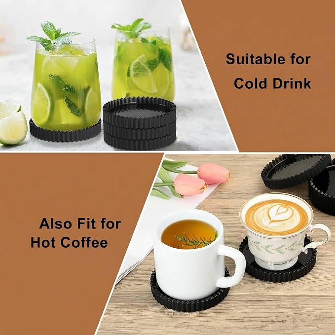 Glass Black Coaster Set of 5- Coasters for Glass Table Black Coasters Modern Round Cup Mats Coffee Table Decor for Kitchen, Bar, Dining Room, Living Room, Office - Image 6