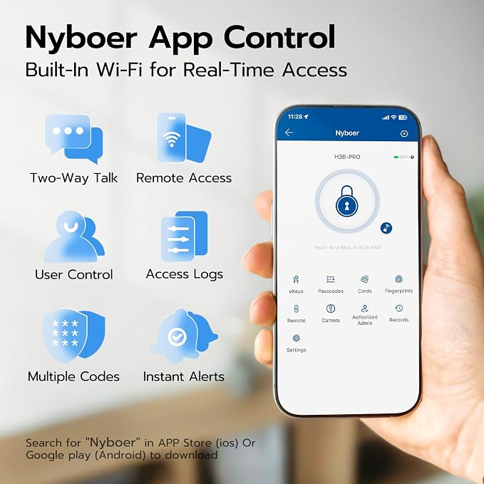 WiFi Video Smart Door Lock with Camera & Doorbell, Keyless Entry Fingerprint Lock with Handle for Front Door, Nyboer Keypad Electronic Digital with Rechargeable Lithium Battery, Easy Installation - Image 6