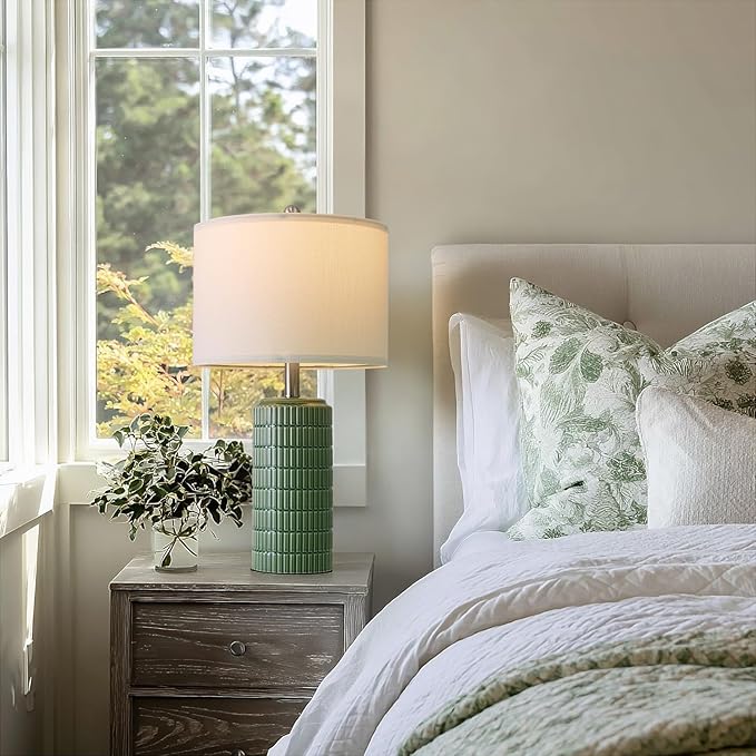 PoKat 24" Modern Ceramic Table Lamps Set of 2 for Bedroom, Green Bedside Lamps for Night Stands, Farmhouse House Decor Nightstand Table Lamps for Living Room End Table Green - Image 5