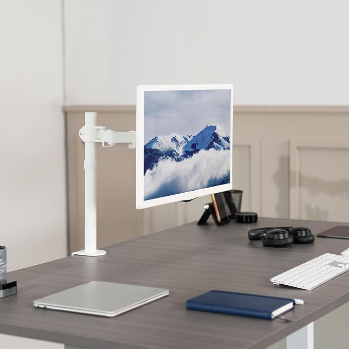 VIVO Single Monitor Arm Desk Mount, Holds Screens up to 32 inch Regular and 38 inch Ultrawide, Fully Adjustable Stand with C-Clamp and Grommet Base, VESA 75x75mm or 100x100mm, White, STAND-V001W - Image 2