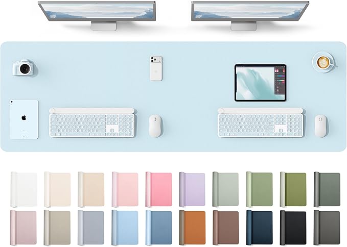 YSAGi Leather Desk Protector, Office Mat, Large Mouse Mat, Non-Slip PU Leather Blotter, Laptop Desk Mat, Waterproof Writing Pad for Office and Home(Baby Blue, 63" x 17.2") by YSAGi