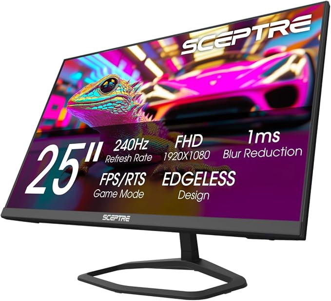 New! Sceptre 24.5-inch Gaming Monitor 240Hz 1ms DisplayPort x2 HDMI x2 100% sRGB AMD FreeSync Premium Build-in Speakers, Machine Black 2026 (E255B-FWD240 Series) by SceptreInc