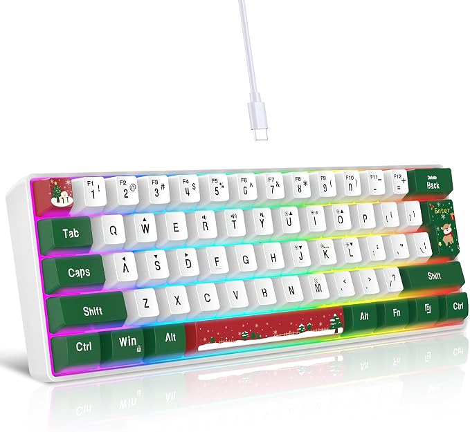 Snpurdiri 60% Wired Gaming Keyboard, RGB 61-Key (Red Green White) | Backlit Small Ultra-Compact 60 Percent Gaming Keyboard for PC/Mac Gamer, Typist, Travel, Easy to Carry on Business Trip by Snpurdiri