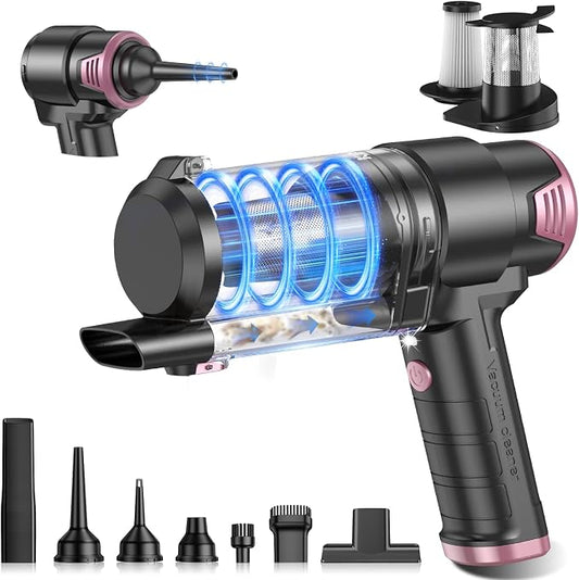 KMM Handheld Car Vacuum Cleaner, 16000PA Air Duster & Vacuum Cleaner, 120W High Power Hand Held Vacuum Cordless, Portable Vacuum Rechargeable with Multi-Nozzles & LED Light for Car, Home, Pet, Office by KMM