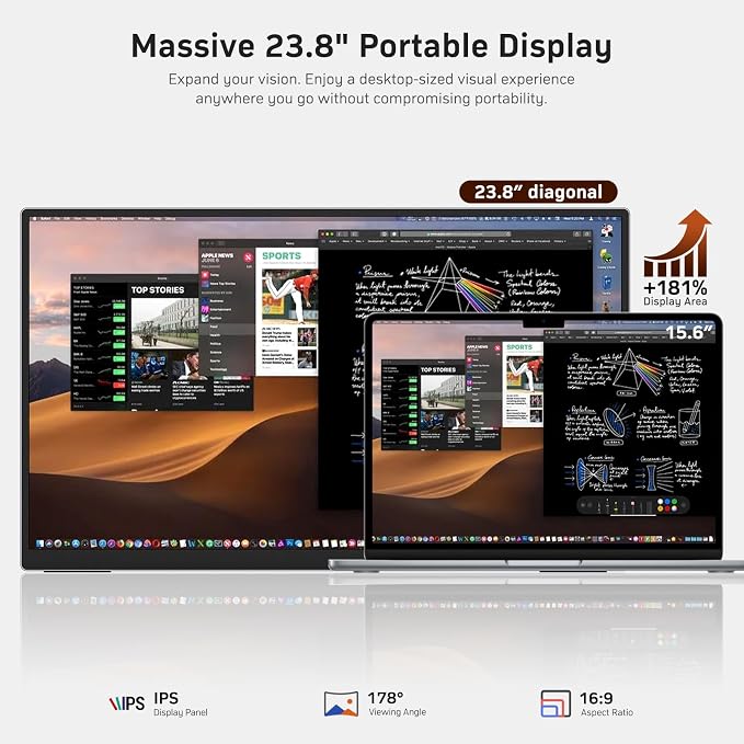 MNN 23.8" 100Hz FHD IPS USB-C HDMI Portable Gaming Monitor | 23.8" FHD IPS 100Hz, metal kickstand+speakers, USB-C/HDMI, PC/Phone/PS5/Xbox/Switch, home office & gaming. - Image 2