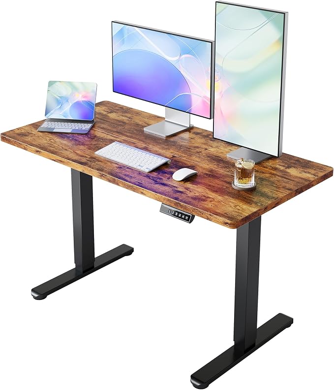 HUANUO Electric Standing Desk, 40 x 24 Inch Height Adjustable Computer Desk with Storage Bag, 4 Height Memory Settings, Sit Stand Up Desk for Home Office, Rustic Brown by HUANUO