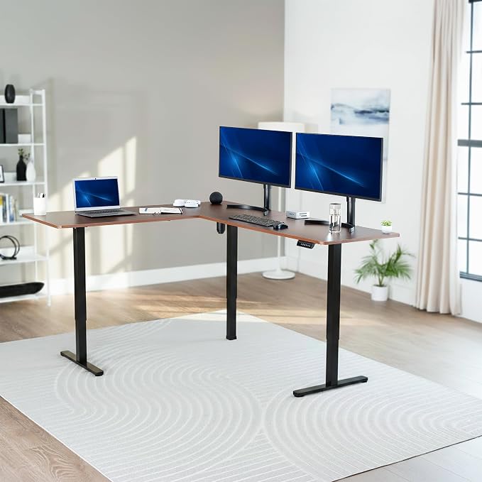 VIVO Dark Walnut 75 x 63 in Corner Standing Desk, DESK-E3CTD-75 | Electric, Large Reversible L-Shaped Table, Sit Stand Height Adjustable, Memory Controller, Office Furniture Sets, Black Frame - Image 2