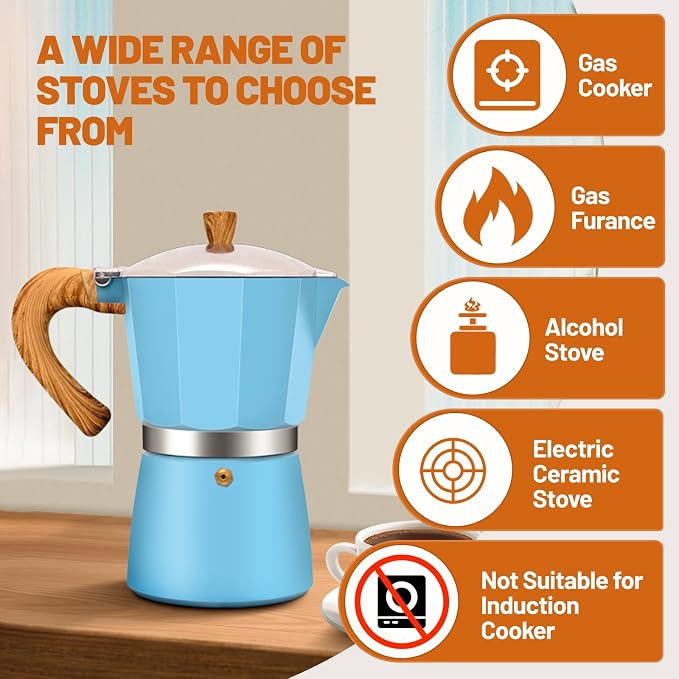 9 Cup Aluminum Espresso Stovetop Moka Pot Express Coffee Maker Percolator Italian Classic Mocha Coffee Machine for Italian and Cuban Cafe Brewing for Home & Camping 450ml 15oz - Image 4