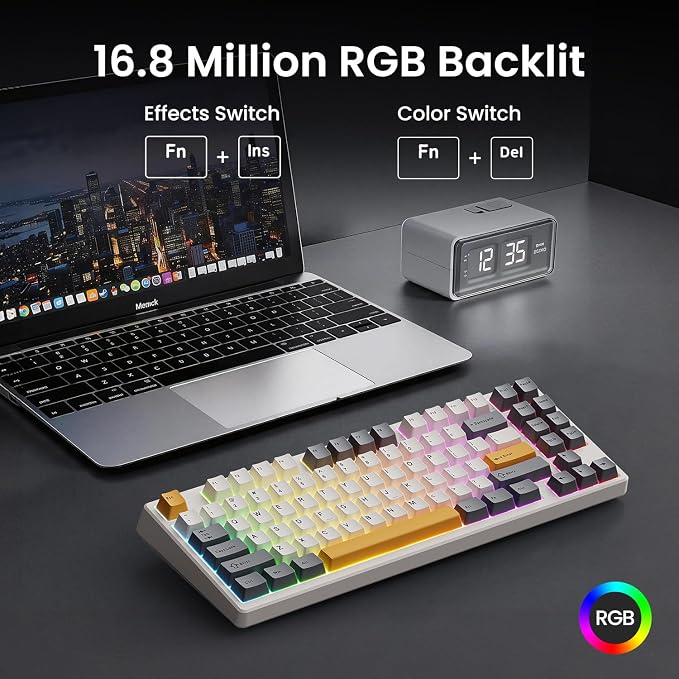 Kisnt KN85 Wireless Mechanical Keyboard, 75% Layout, Bluetooth/2.4GHz/USB-C, Custom RGB Backlit, Hot-Swappable Linear Switch, Creamy Sound for Gaming/Typing (Retro Beige) - Image 4