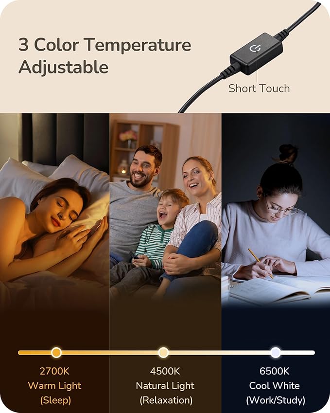 EDISHINE Upgraded LED Table Lamp Set of 2, Stepless Dimmable Bedside Lamps with Metal Finish & 3 Color Temperature, 6W Modern Desk Lamps, Black Nightstand Lamp for Bedroom, Living Room, Corner, Gift | Stepless Dimmable, Metal Finish, 3 Color Temperatur... - Image 3