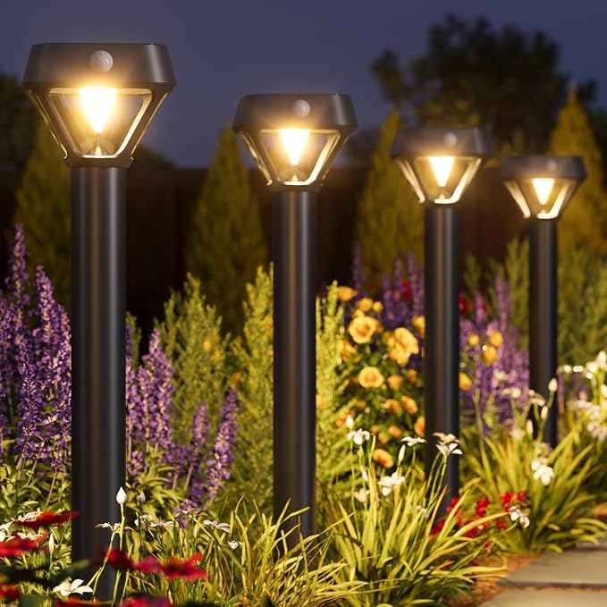 XMCOSY+ Smart Solar Pathway Lights, Bluetooth APP Control with Motion Sensor, 150LM RGBCW Color Changing Landscape Lighting for Yard, Garage, Garden, Lawn, IP65 Waterproof, 2 Pack by XMcosy