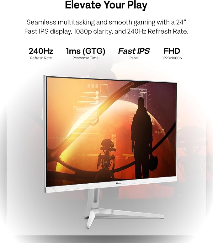 Pixio PX249 Wave White 24 inch 240Hz Refresh Rate FHD 1080p Resolution Fast IPS Panel 1ms GTG Response Time Built-in Speakers Gaming Monitor with Adaptive Sync - Image 2