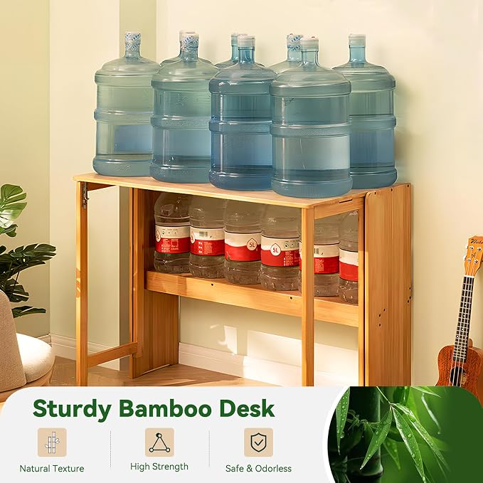 Bamboo Folding Desk Mid Century Modern Desk for Home Office Bedroom Small Spaces，Natural - Image 5