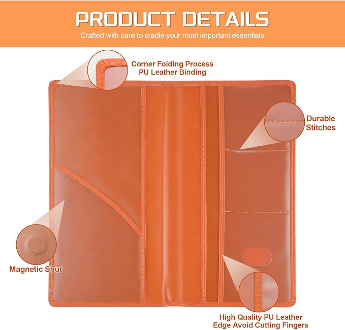 JUSTTOP 2Pack Car Registration and Insurance Holder,Car Document Holder for Cards License with Magnetic Shut,Vehicle Glove Box Car Organizer for Documents, Cards, License(Orange) - Image 3