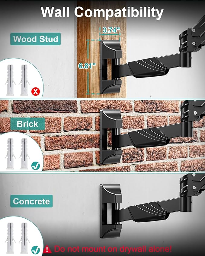 MOUNT PRO Monitor Wall Mount for 17-43" Ultrawide Screens, Single Wall Mount Monitor Arm Holds up to 33.1 lbs, Full Motion Adjustable Wall Bracket with VESA Extension Kit, VESA Mount Max 200x200mm - Image 3