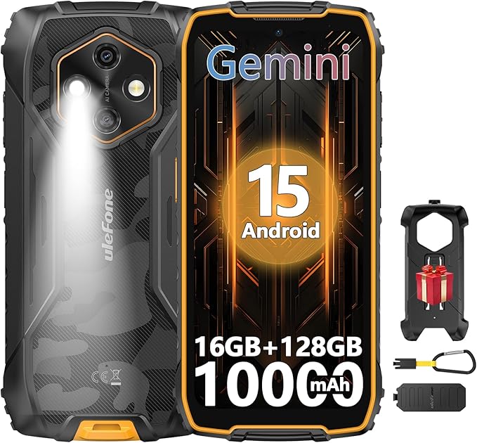Ulefone RugKing 4 Pro AI Rugged Smartphone, 10000 mAh Battery 16GB + 128GB, 48MP 6.56" 120Hz Android 15, 120LM Super Torch/3 Card Slots/IP68/IP69K/NFC, Package with Exclusive Armor Case- Orange by UlefonePhone