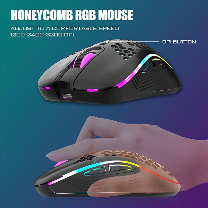 RedThunder K84 Wireless Keyboard and Mouse Combo, Rainbow Backlit Rechargeable Battery, 75% Layout TKL Ultra Compact Gaming Keyboard & Lightweight 3200 DPI Honeycomb Optical Mouse (Black) - Image 4