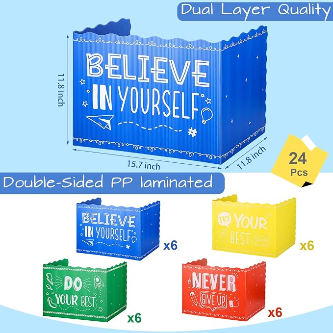 24-Pcs Desk Dividers for Students, Durable Plastic Study Dividers, 4-Colors | Waterproof, Easy-to-Clean Plastic, Freestanding, Fold-Flat Privacy Folders for Classroom, Exam, Library, Office and School - Image 2