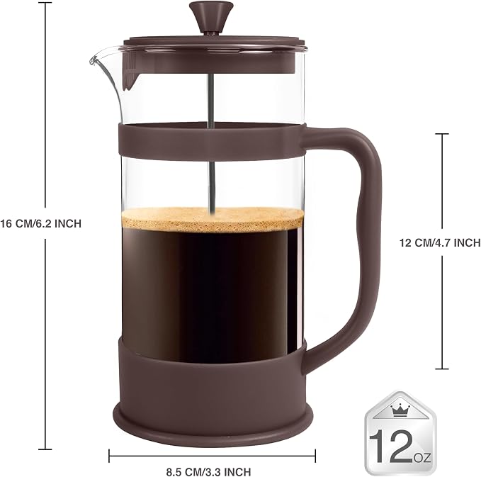 Utopia Kitchen 12 Ounce 0.35 Liter French Press Coffee Maker, Tea Maker, Travel Coffee Presses, Heat Resistant Thickened Borosilicate Coffee Pot for Camping Travel Gifts, Deep Taupe Pack of 1 - Image 2