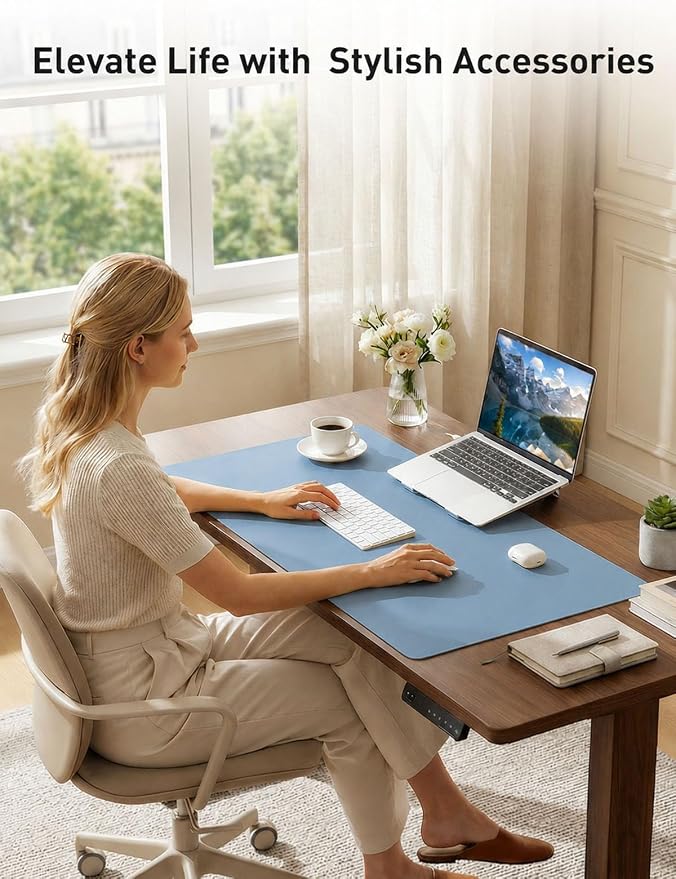 Aothia Faux Leather Desk Mat for Keyboard & Mouse (Sky Blue, 48" x 17") | Creates One Clean Surface For Your Keyboard, Mouse And Laptop, Helping Keep Your Workspace Organized Every Day - Image 9
