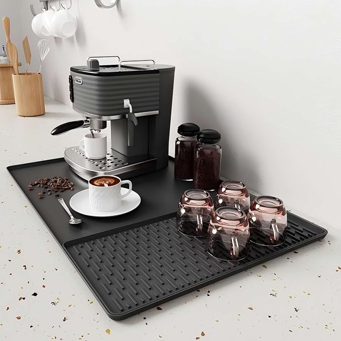 Coffee Mat, Dish Drying Mat 2 in1 Coffee Maker Mat for Kitchen Counter, 16"x24" Silicone Bar Pad, Anti-Slip, Heat Resistant Drip Pad for Espresso Machines, Dinner Plates, Ice Cream Machines - Image 2