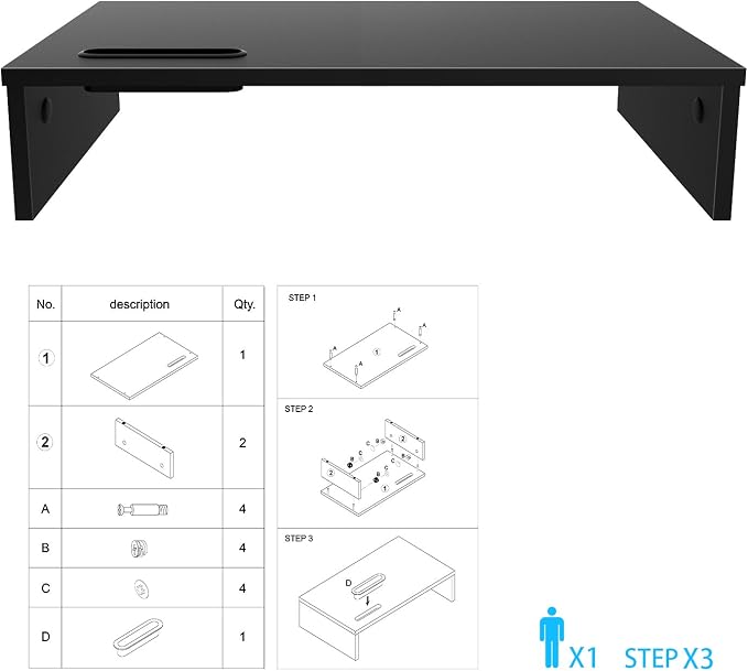 1home Ergonomic Monitor Stand Riser, 21.3 Inch Wood Desktop Stand with Cellphone Holder and Cable Management, Black | Wood Desktop Organizer with Cellphone Holder and Cable Management for PC, Laptop, Printer and Home Office Workspace - Image 6