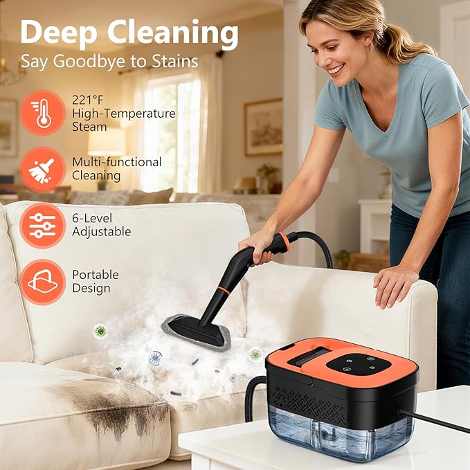 Steam Cleaner, Portable Steamer for Cleaning with 16pcs Accessories, 6-Level Adjustable and 15s Heat-Up, Handheld Steam Cleaner for Home, Tile, Dirt, Grout, Grease, Car Detailing - Image 2