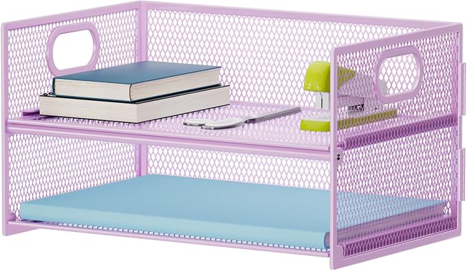 Marbrasse 2 Tier Paper Organizer Letter Tray, Mesh File Organizer with Handle, Paper Sorter Desk Organizer for Home Office Supplies - Purple by Marbrasse