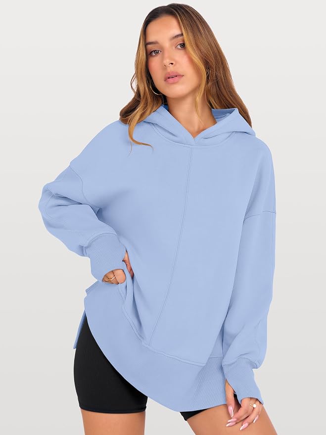 ANRABESS Womens Oversized Hoodies Long Sleeve Fleece Side Slit Hooded Sweatshirts Pullover 2026 Fall Outfits Y2K Clothes - Image 2