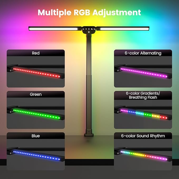 SIBRILLE Upgraded LED Desk Lamp for Home Office with RGB, Rotatable Computer Desk Light with Remote, Tall Table Lamp with Clamp for Working, Dimmable Dual Head Task Lighting for Monitor PC, 22W - Image 4