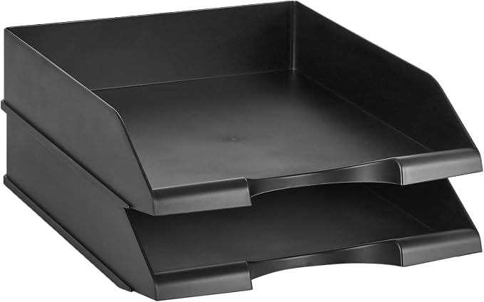 Amazon Basics Rectangular Stackable Office Letter Tray, Desk Organizer for Paper and Document Storage, Black, 12-Pack by AmazonBasics