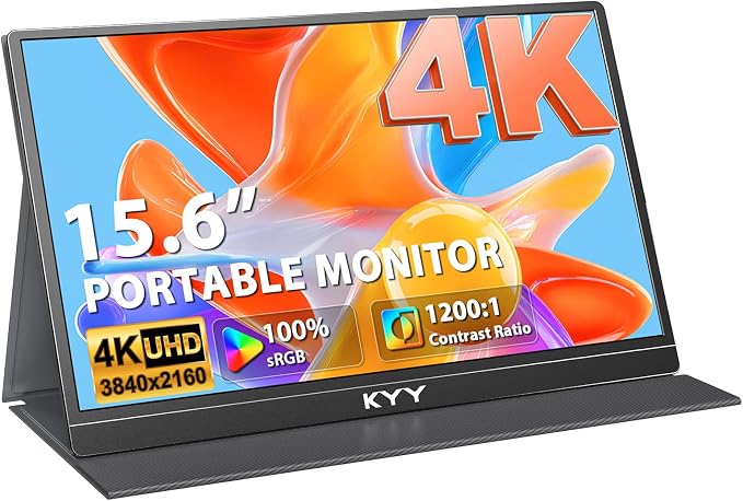 KYY 4K Portable Monitor 15.6" Portable Monitor for Laptop UHD IPS 3840X2160 External Screen with 100% sRGB & HDR Gaming Display for Laptop PS5/4 Xbox Switch with Speakers, VESA Compatible by KYYTechBringYourLifeMoreConvenientandBrilliant