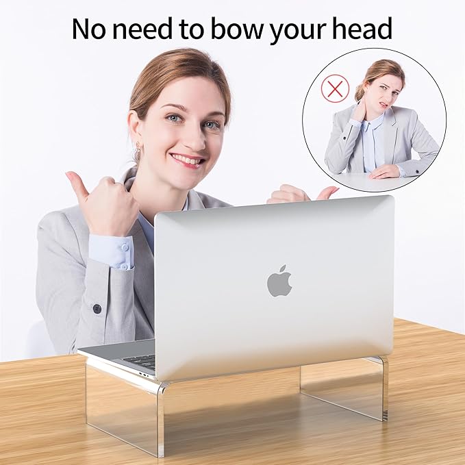 Acrylic Monitor Stand Riser Clear Laptop Stand Riser L12.5 xW7.5 xH4 | Computer & Laptop Stand for Desk, Compatible with All Notebooks and Monitor, Decoration for Office & Home Transparent - Image 3