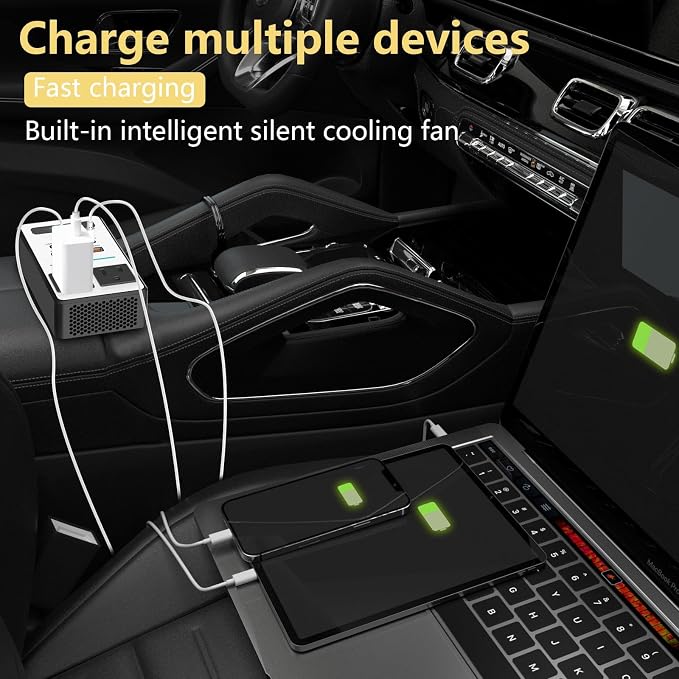 200W Car Power Inverter DC 12V to 110V AC,Cigarette Lighter Adapter Plug with [65W USB-C]/USB-Fast Charger 24W/Multiple USB/Laptop car Charger with Voltage Display - Image 2