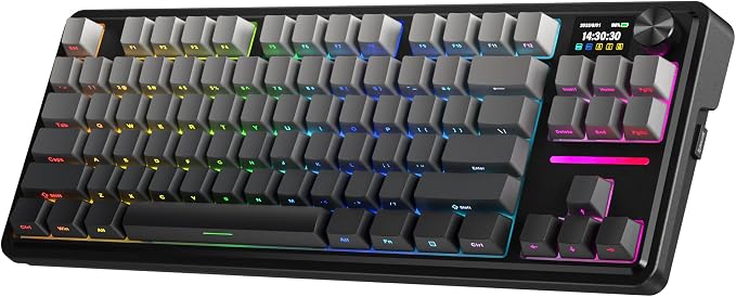 Redragon K743 PRO GB 80% Gasket RGB Gaming Keyboard w/Hype 1.14’’ TFT Screen & Knob, 84 Keys Mechanical Keyboard, 5-Layer Noise Dampening, Hot-Swap South-Facing RGB Socket, Gradient PBT Keycaps by REDRAGON