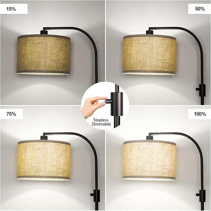 Nintiue Upgraded Modern Arc Dimmable Tall Standing Floor Lamp with Champagne Shade, 1200 Lumens LED Bulb Included, for Living & Reading Room, Bedroom, Office & Nursery, Black - Image 3