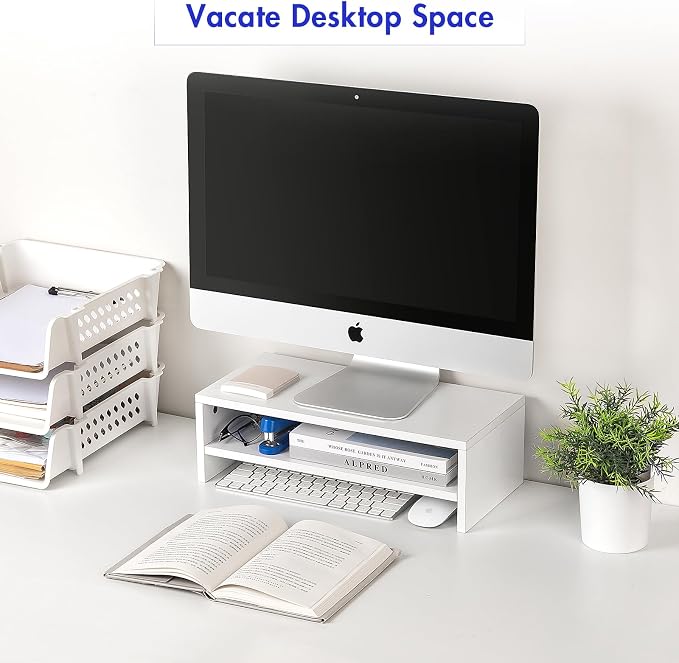 BEYGORM White Monitor Stand Riser for Desk,2 Tiers Wood Desk Shelf Computer Screen Stand with Storage for Desktop Laptop/Screen/TV/PC/Printer,Multifunctional Desktop Organizer 16.5 x 7.8 x 5.2 inch | Computer Screen Stand with Storage, For Desktop Lapt... - Image 5